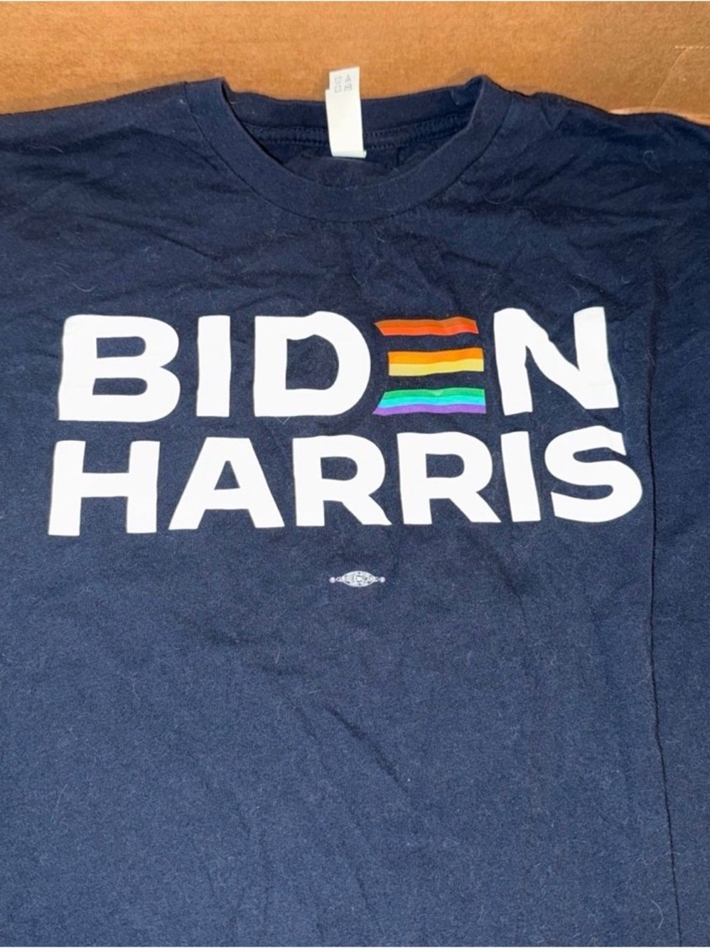 Navy Short Sleeve Political Logo Tee with Rainbow Accent